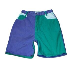 Vintage High-Rise Color Block Midi Shorts, Jorts, Denim, 24”